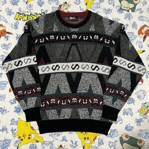 Vintage 80s Impact Black Pattern Leather Sweater